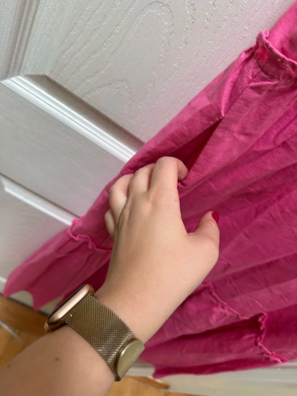 Petal + Pup pink linen blend dress Hot Pink Tie-Shoulder Tiered Erenda 6 - Picture 8 of 9